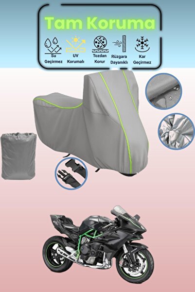 Dokaca Neo غطاء دراجة نارية رمادي نيون قماش مجدّل متوافق مع كاواساكي نينجا H2...