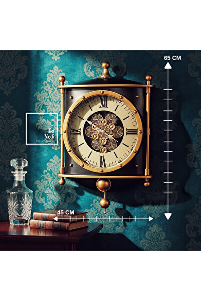 İki Yedi Konsept Tourbillon Döner Çarklı Sarkıt Detay Duvar Saati Pirinç Ton ...