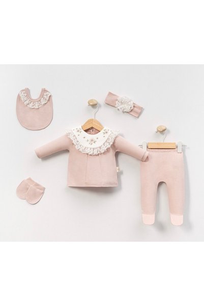 Cherub Baby Floral Collar Embroidered Baby Girl 5-Piece Set Newborn 5-Piece Hospital Release Bodysuit Set
