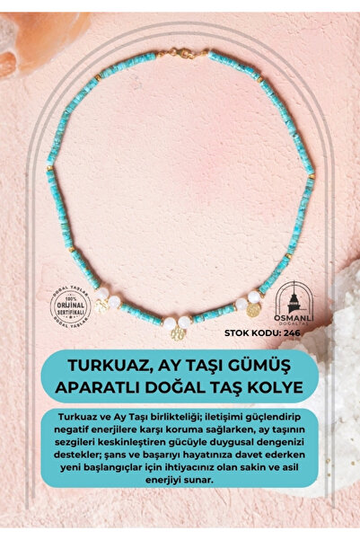 OSMANLI DOĞAL TAŞ Certified Turquoise, Moonstone Natural Stone Necklace with ...