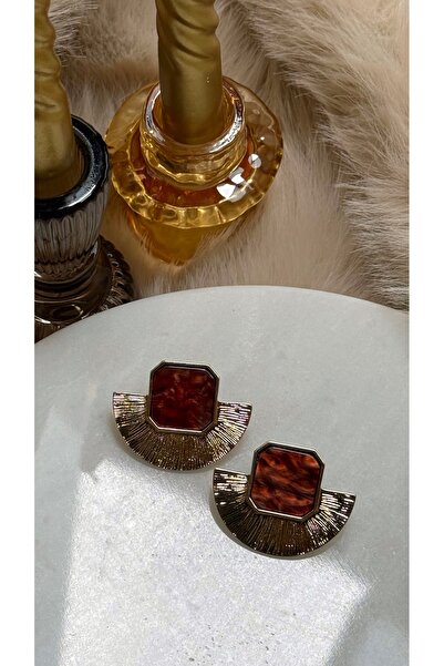 ADENNA JEWELRY Steel Chord Brown Enamel Earrings