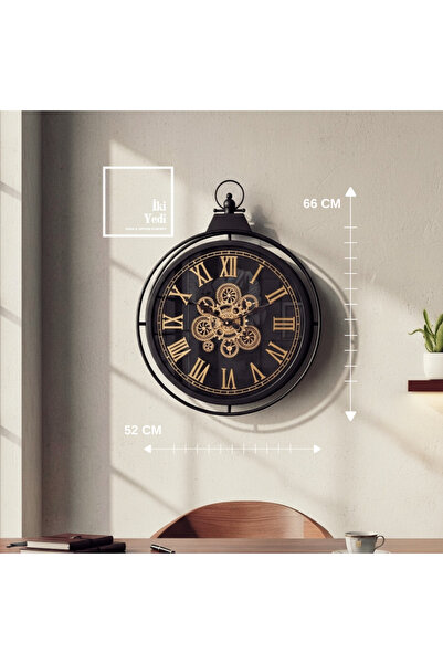 İki Yedi Konsept Theranos Döner Çarklı Mekanizmalı Metal Duvar Saati 66 x 52 ...