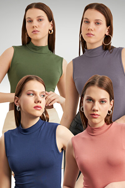 Ladima Women's Khaki Gray Dusty Rose Navy Blue 4-Piece Sleeveless Bodysuit