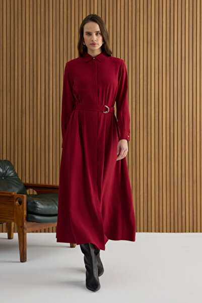 Aker Bordo Metal Tokalı Modal Elbise