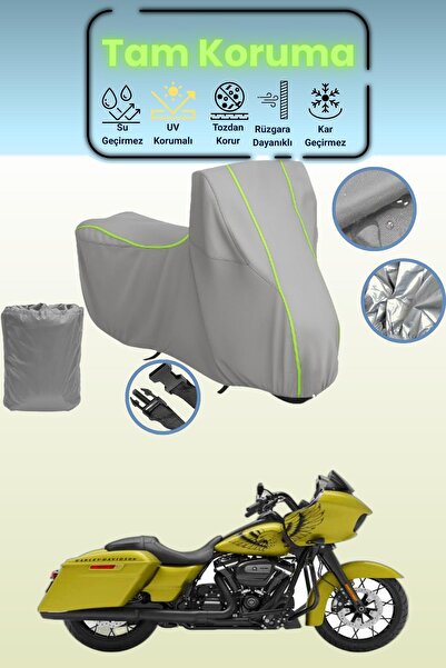 Dokaca Neo غطاء دراجة نارية رمادي نيون قماش مجدّل متوافق مع هارلي ديفيدسون رو...