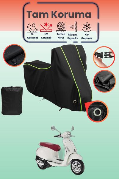 Dokaca Neo غطاء دراجة نارية أسود نيون قماش مجدّل متوافق مع Vespa Primavera 50...