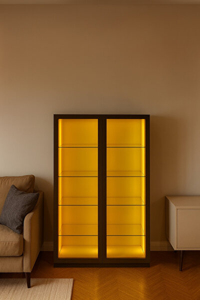 xhomedekor 100x65x25 %100 Mdf ANTRASİT vitrin cam kapaklı cam raflı çok amaçl...