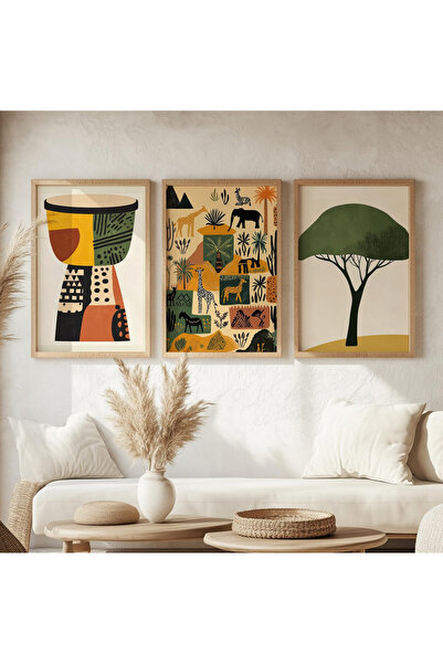 woodhomeworks 3 Piece Abstract Painting with Wooden Frame Bohemian