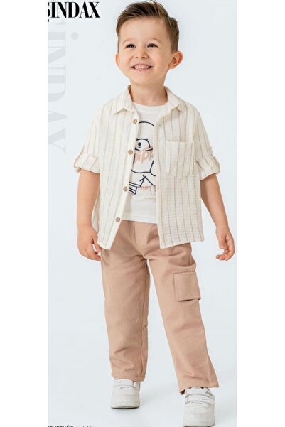 ŞİNDAX Boy's 3-Piece Set with Shirt, Beige