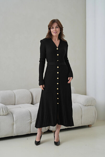 CARLA MARA Дамска рокля с V-образно деколте, копчета по цялата дължина, колан...