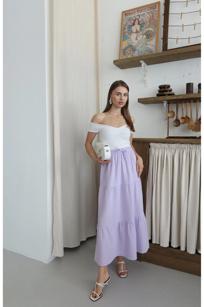 Ethab Ticaret Muslin fabric linen long skirt lilac pt