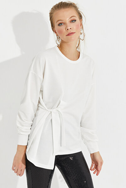 NEW JOURNAL سويت شيرت أبيض برباط نسائي YI2493