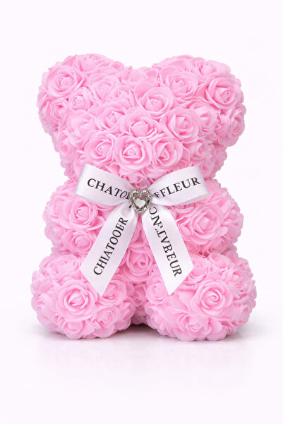 OEM Bear made of light pink artificial roses made of polyurethane foam, in a transparent box