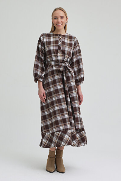 ABOUT US Regular Plaid Dress with Binding Detail # Eb4480