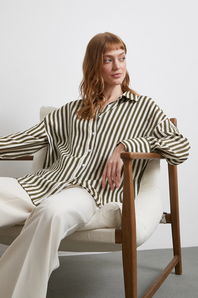 TRENDQUEL Striped t Sleeve Shirt Khaki