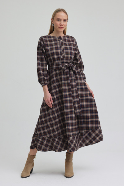 ABOUT US Regular Plaid Dress with Binding Detail # Eb4480