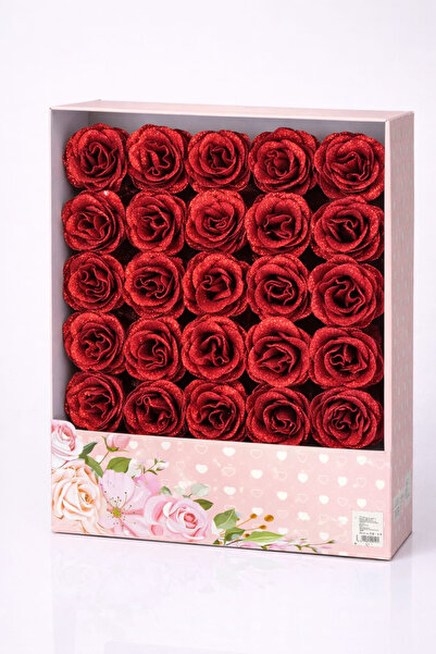 OEM Set de 30 de trandafiri artificiali cu sclipici de cupru în cutie decorativă