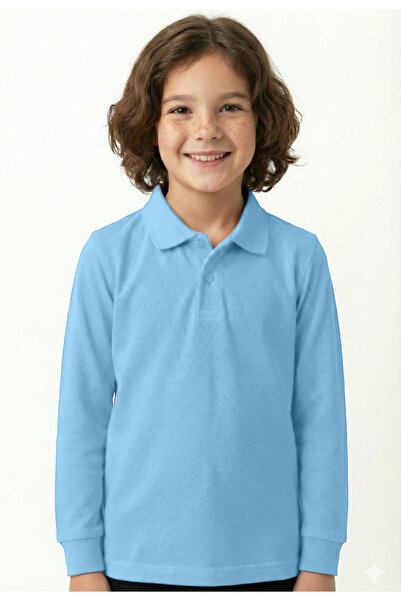 CC STORE Children's Polo Neck Long Sleeve School T-Shirt Polo Fabric School Clothing - Baby Blue