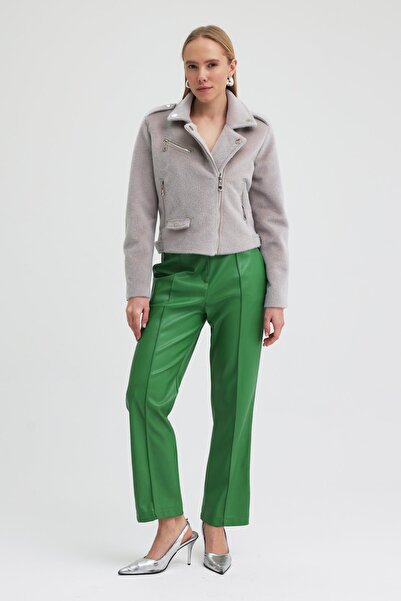 Lijuri Zip detailed short premium textured jacket 7100 r7-g-k3