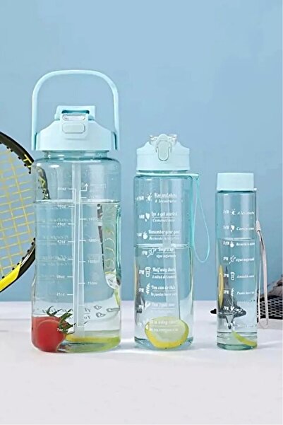 Kitchen Dream 3.5 L Set of 3 Transparent Motivational Water Bottles 2Lt+900Ml+600Ml Tritan Water Bottle