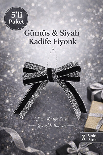paşateks since 1995 şekil Срібний чорний оксамитовий бант 8,5 см – 1,5 см окс...