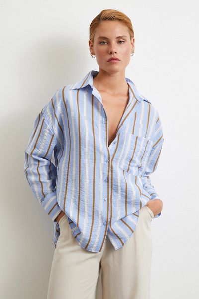 TRENDQUEL Coffee Striped Shirt Blue