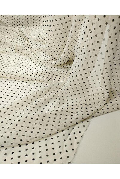 Kumaş Parça Чорний шифон з кремовим покриттям у крапочку (ширина 150 см x дов...