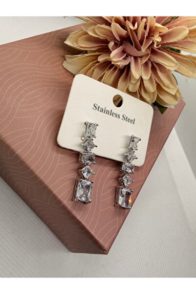 staınless steel Zircon Stone Dangle Steel Earrings