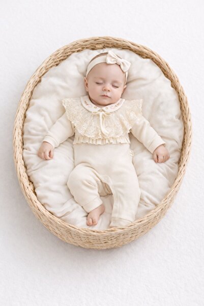 Minytrendy Kız Bebek Vintage Konsept Yenidoğan Tulum Bandanalı Mevlüt Kıyafet...