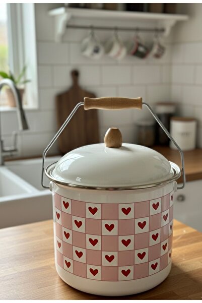 EmayeBurada Kalp Desenli Emaye Bakraç 5 Lt Yoğurt Tenceresi Bakliyat Saklama ...