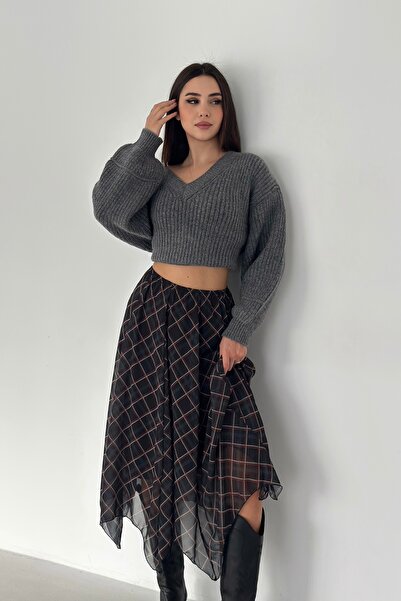 Noi Belis Boho Lined Elastic Waist Zippered Skater Skirt with Asymmetrical De...