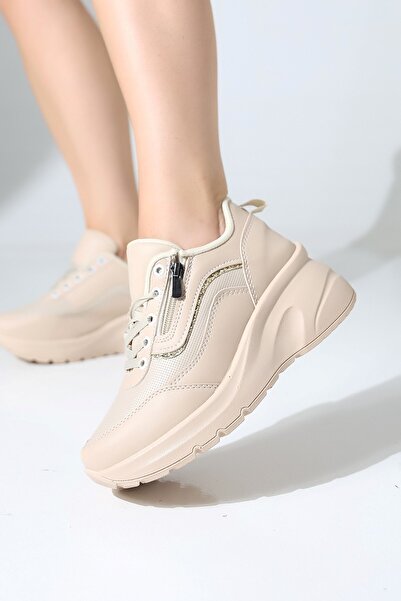 AlbiShoes Women's Hidden Wedge Heel Zippered Sneaker Sports Shoes High Sole Women's Sneaker