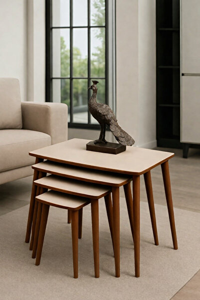 AYGE İstanbul 4'lü Zigon Sehpa %100 MDF Vizon Bej