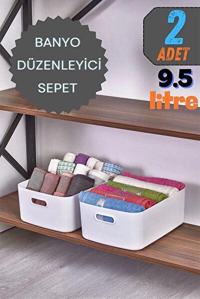 Evalins Tidyo 2’li 9.5 Lt Büyük Boy Banyo Organizer Sepet, Dekoratif Buzdolab...