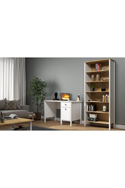 Sakura Ahşap Hunerika HELEN SET 28 Çalışma masası-kitaplık takımı -Wood Beyaz...