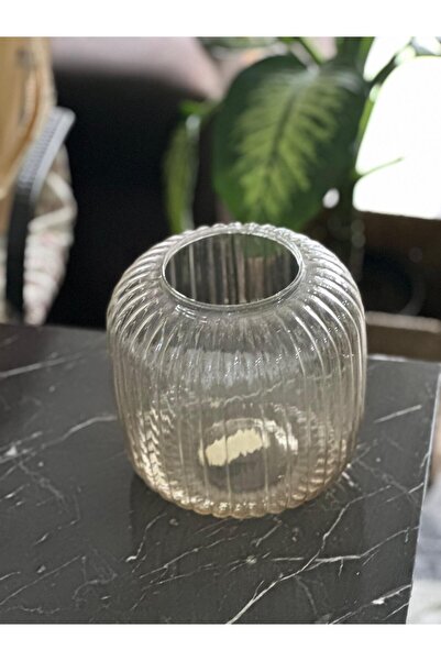 Kalya Concept Dekoratif Line Bal Vazo Büyük Boy 20*20 Cm - Nervürlü Cam Origa...