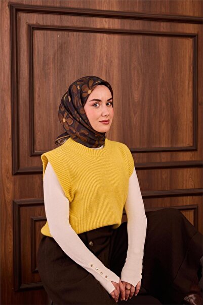 Silk Home Eșarfă din mătase twill model margarete verzi 90x90