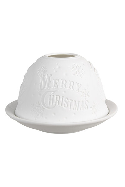 Clayre & Eef White Porcelain Candle Merry Christmas 12x8 cm