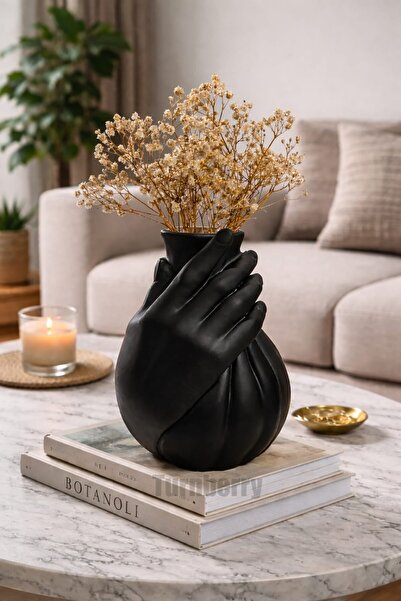 Turnberry Sonsuz Sarılma, El Boyama, Siyah, Siyah Beyaz, Sade Beyaz Vazo, Çiç...