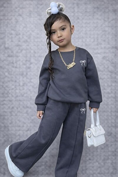 Kids Çocuk Çımalı Füme Kurdele Baskılı 2'li Alt Üst Takım