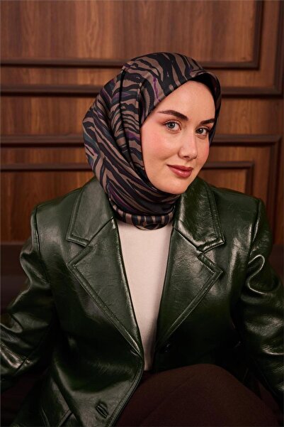 Silk Home Eșarfă din mătase twill verde petrol cu model geometric 90x90