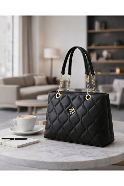 Bersia Women's Quilted Leather Shoulder Bag – Handbag, Shoulder Bag, Chain Detailed Rose