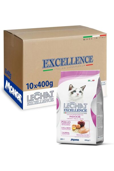 Monge Lechat Excellence by | Indoor Cat Dry Food with Chicken, Rice, Egg and Apple | Super Premium C