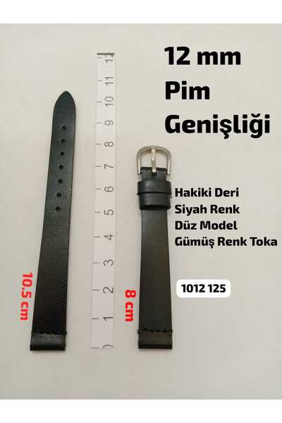 Brality Black Color- 12 mm Compatible Watch Band - Flat Edges Model- Silver C...