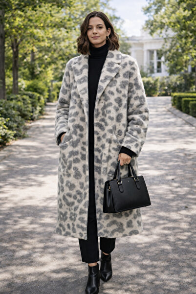 TUSSE Women's Elegant Leopard Felt Warm Plus Size Ethnic Jacket Cardigan