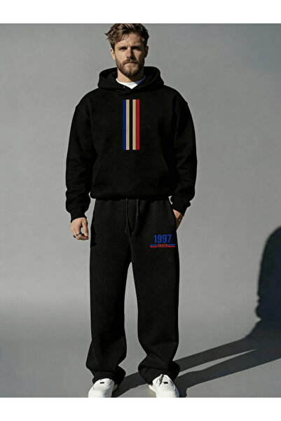 NİCE Paris Men's Baggy Tracksuit Set | Winter Thick 3 Thread Sh Fleece-Lined Wide Leg Sweatpant Bottom Top Set