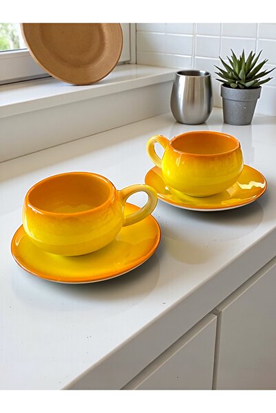 Artistic Quality Decorative Stylish Design Tea-Coffee Cup Set in Yellow and B...