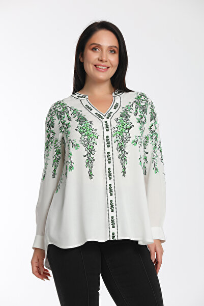 MİYORO Flower Printed Viscose V-Neck Blouse