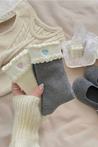 DuRu LiNe 🧦💖 Kadın 5’li Premium Dantelli Kalp Desenli Soket Çorap