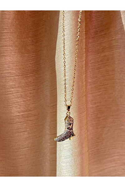 D&Z ACCESSORİES قلادة على شكل حذاء رعاة البقر مرصعة بأحجار الزركون الذهبية لل...